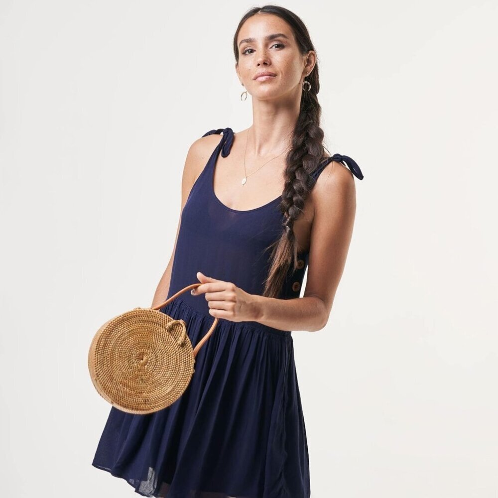 Round Rattan Bag for Women Handmade Straw Purse Summer Boho Crossbody - Picture 6 of 6